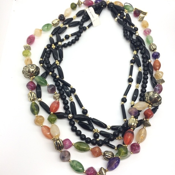 3/$30 VINTAGE HONG KONG LUCITE MULTI STRAND BEADED NECKLACE LAYERED MULTICOLOR - Picture 8 of 15